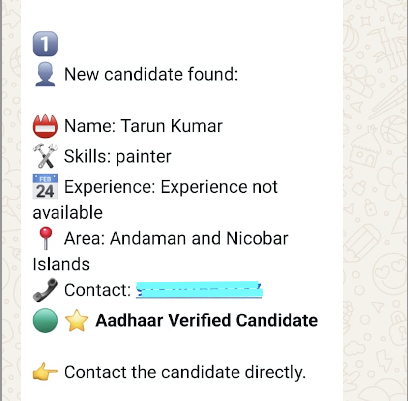 Aadhaar verified candidate sample